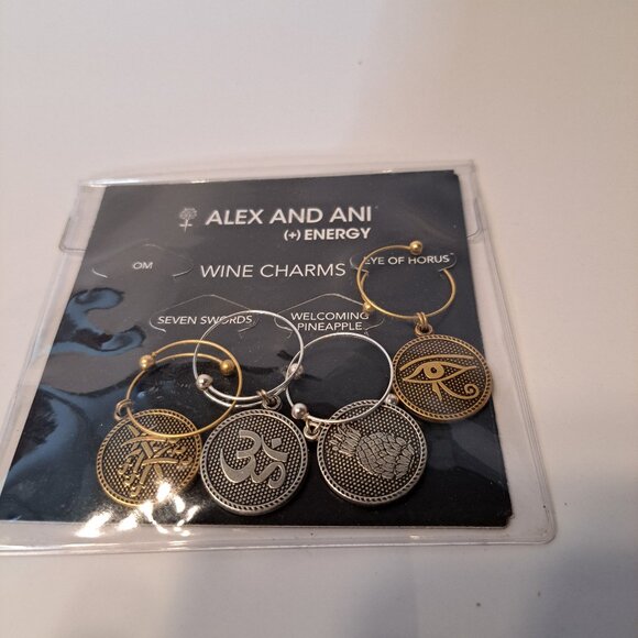 Alex And Ani Set Of 4 Wine Charms *Om *7 Swords *Pineapple *Eye Of Horus New - Picture 2 of 4